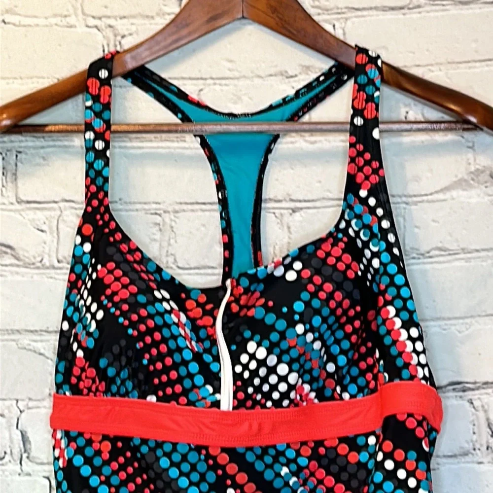 Danskin Blue Black Pink Tankini Swimsuit Top Size XL Size 16-18
